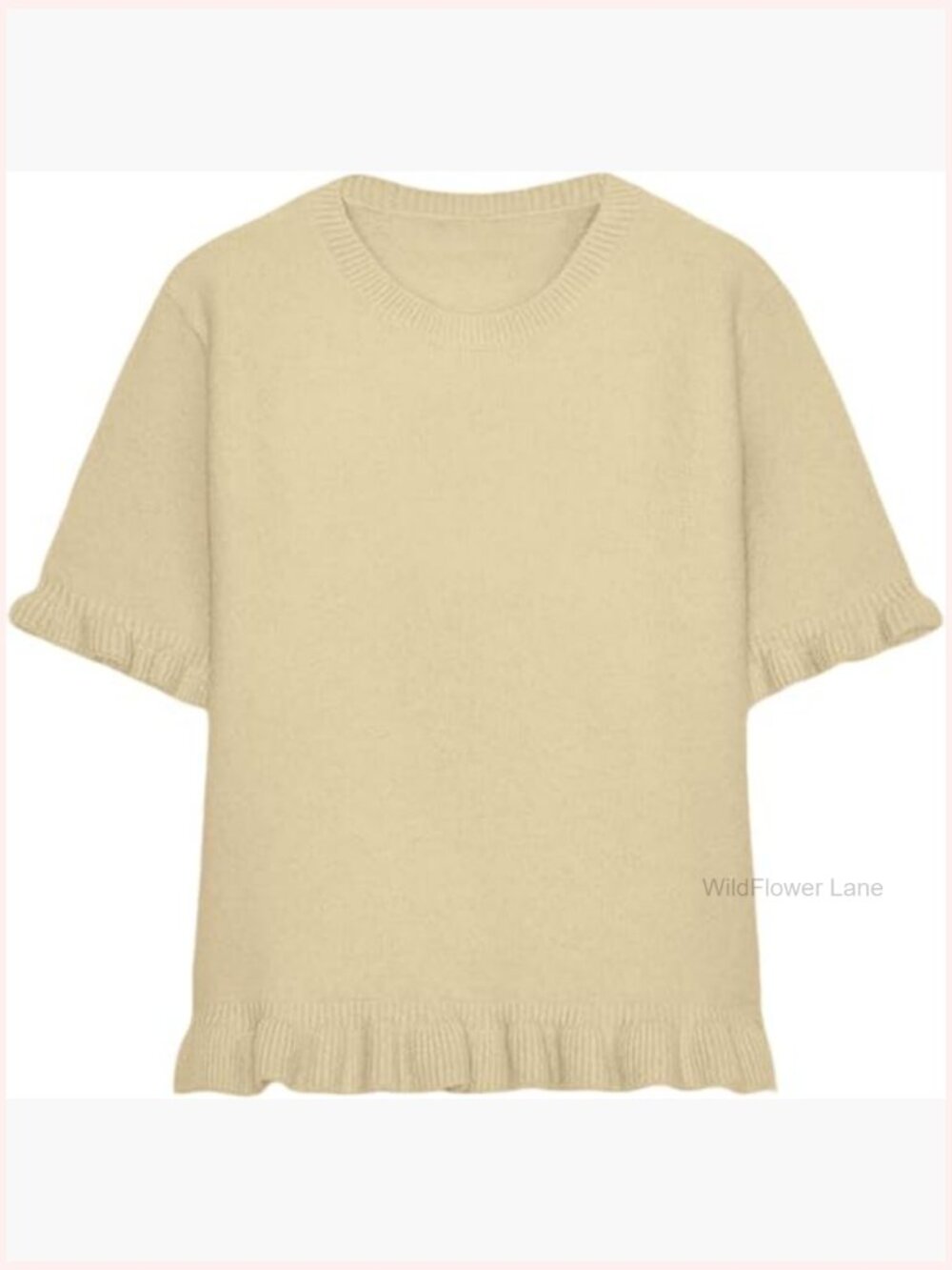 Short Sleeve Sweater Ruffled Hem Knit Pullover Crewneck Summer Top